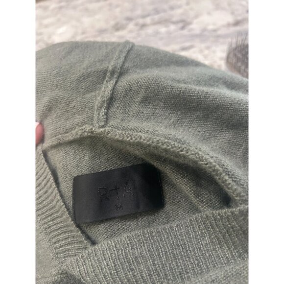 RTA Juno Cashmere Cold Shoulder Hooded Sweater Olive Green Womens Size Medium - Picture 6 of 8